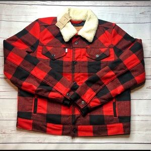 Levi's Boyfriend Cherry Plaid Wool  Sherpa Jacket